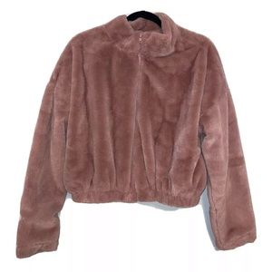 Rose pink soft faux furry crop jacket size large